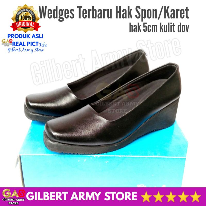 ERASMAS Sepatu Persit Wedges Wanita Terbaru B5 dop 36-43 hak 5cm Sedang Sol Tapak Karet Spon Ringan