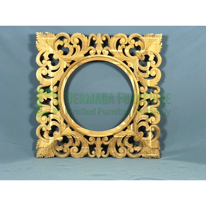 PIGURA PERSEGI UKIRAN KAYU JATI MEWAH CERMIN BULAT DINDING CERMIN RUWANGAN CERMIN DEKORASI PELAMINAN