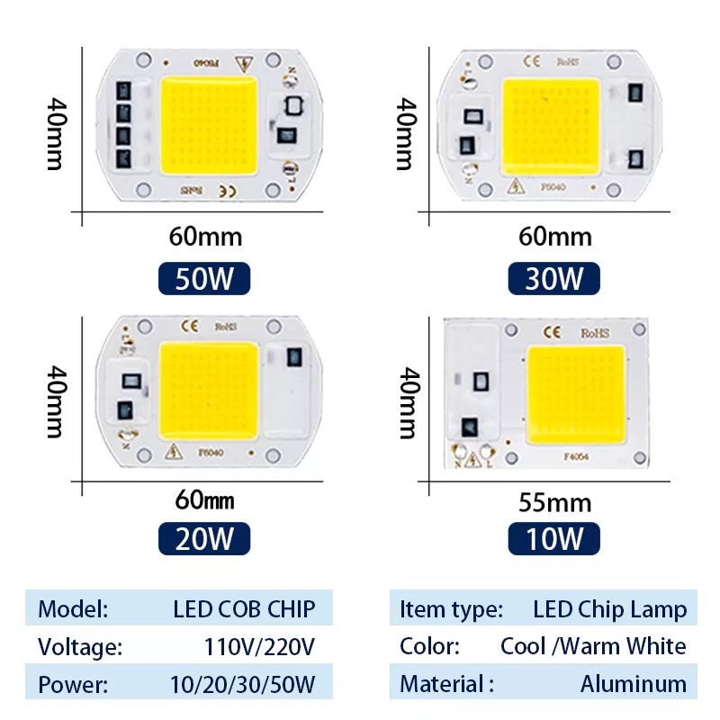 LED COB 50 W AC220V Lampu dengan SMART IC Driver Lampu Sorot warna putih Lampu LED