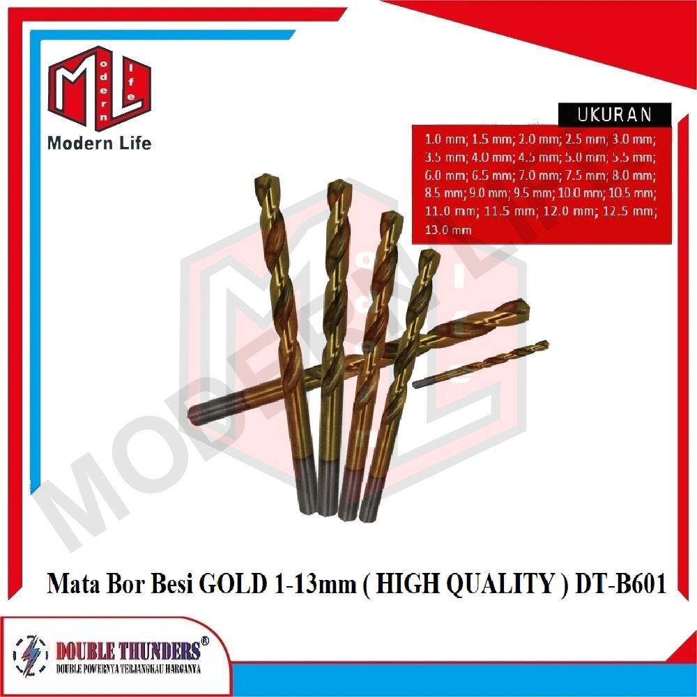 DT B601 Mata Bor Besi GOLD HSS Double Thunders ( HIGH QUALITY ) 1-8mm