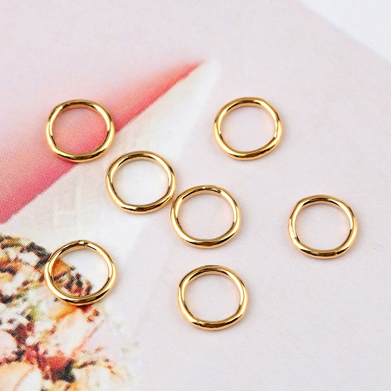 10pcs Cincin jump Ring Lapis Emas 14K Ukuran 2 / 3 / 4 / 5 / 6mm Untuk Membuat Gantungan Kunci / Perhiasan