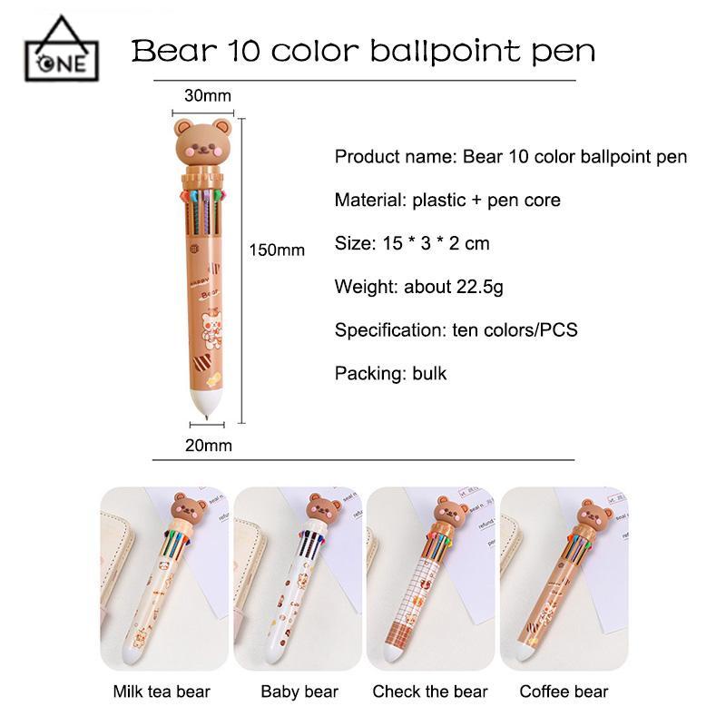 COD❤️1pc Pulpen Mekanik 10 Warna Warni Rectractable Pen Color Motif Kartun Lucu Bear Grid Kotak Aesthetic Bolpoin Alat Tulis Sekolah-A.one