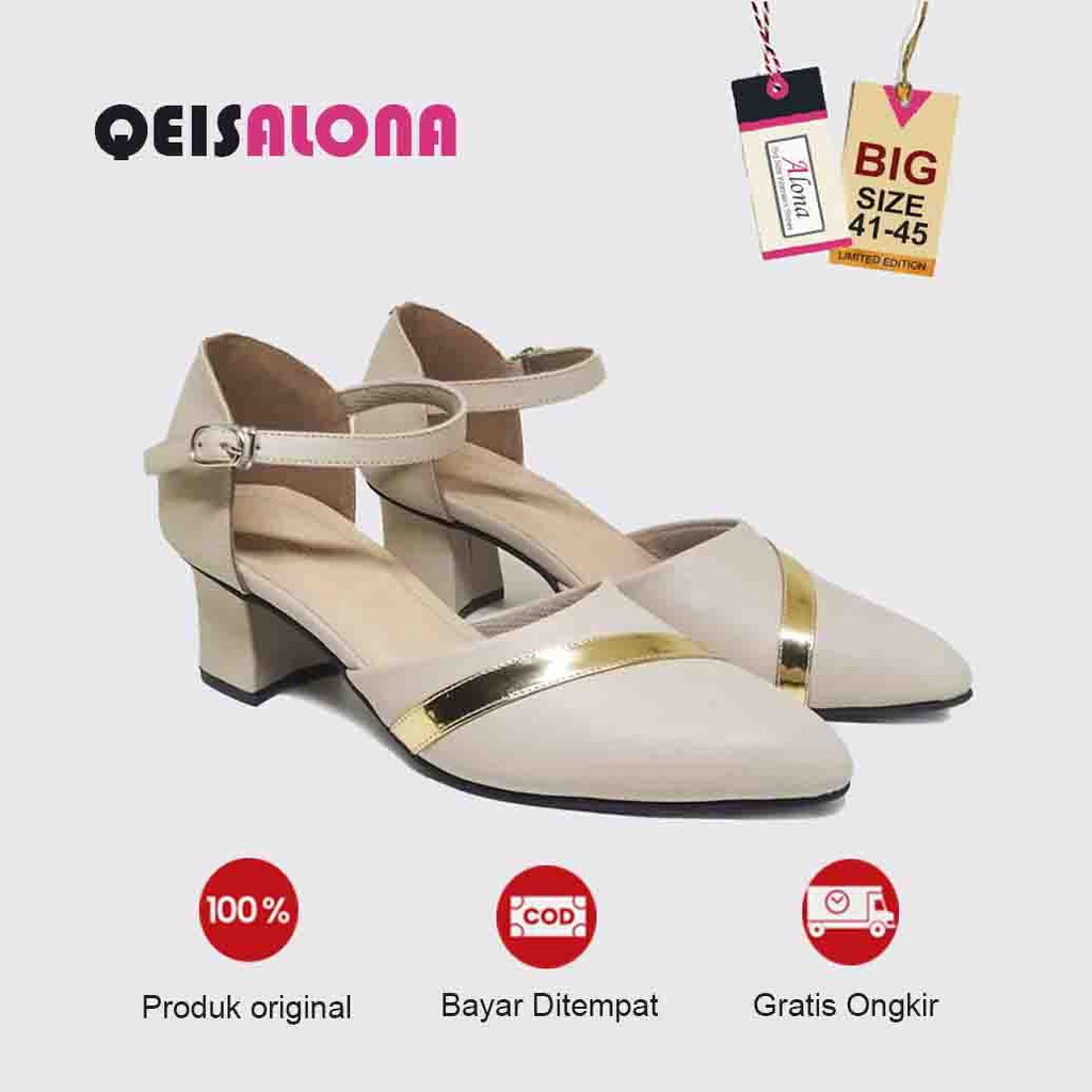 Big Size - Sepatu heels Mules Ukuran 41,42,43,44,45 Wanita Ukuran besar Jumbo ,Cream