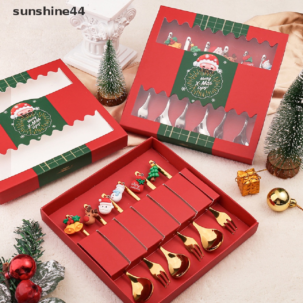 Sunshine 4 / 6Pcs Sendok Teh / Kopi / Es Krim Bahan Stainless Steel Untuk Dekorasi Natal