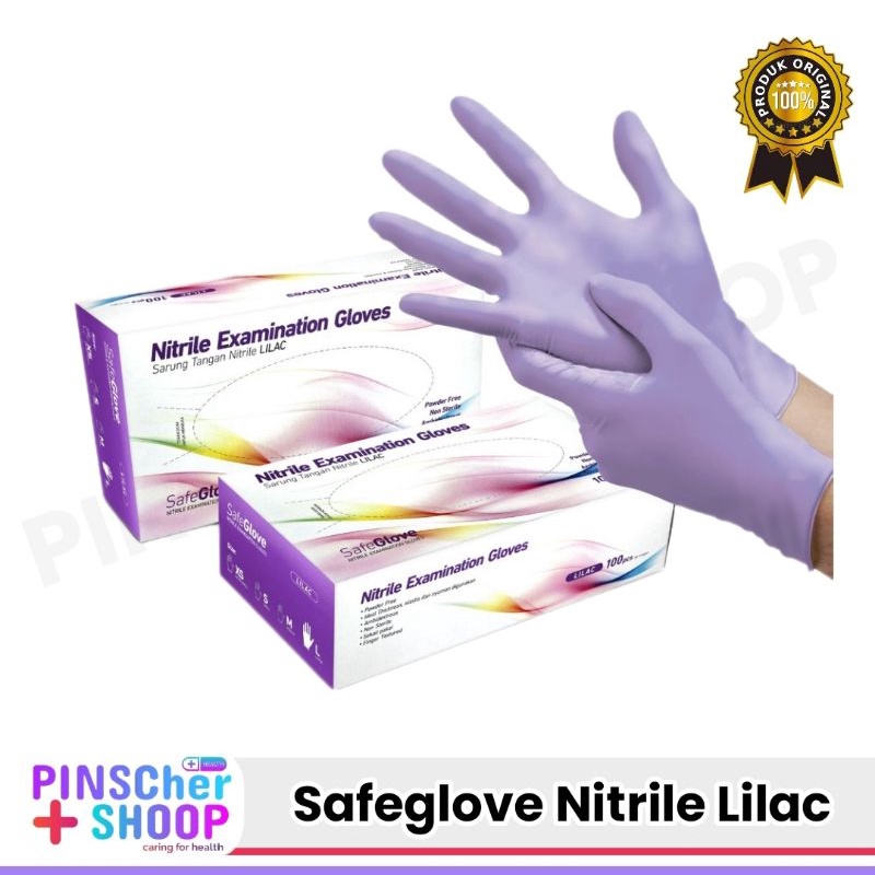 SAFEGLOVE SARUNG TANGAN NITRILE LILAC HANDSCOON NITRILE TANPA BEDAK BOX 100 PCS XS/S/M/L