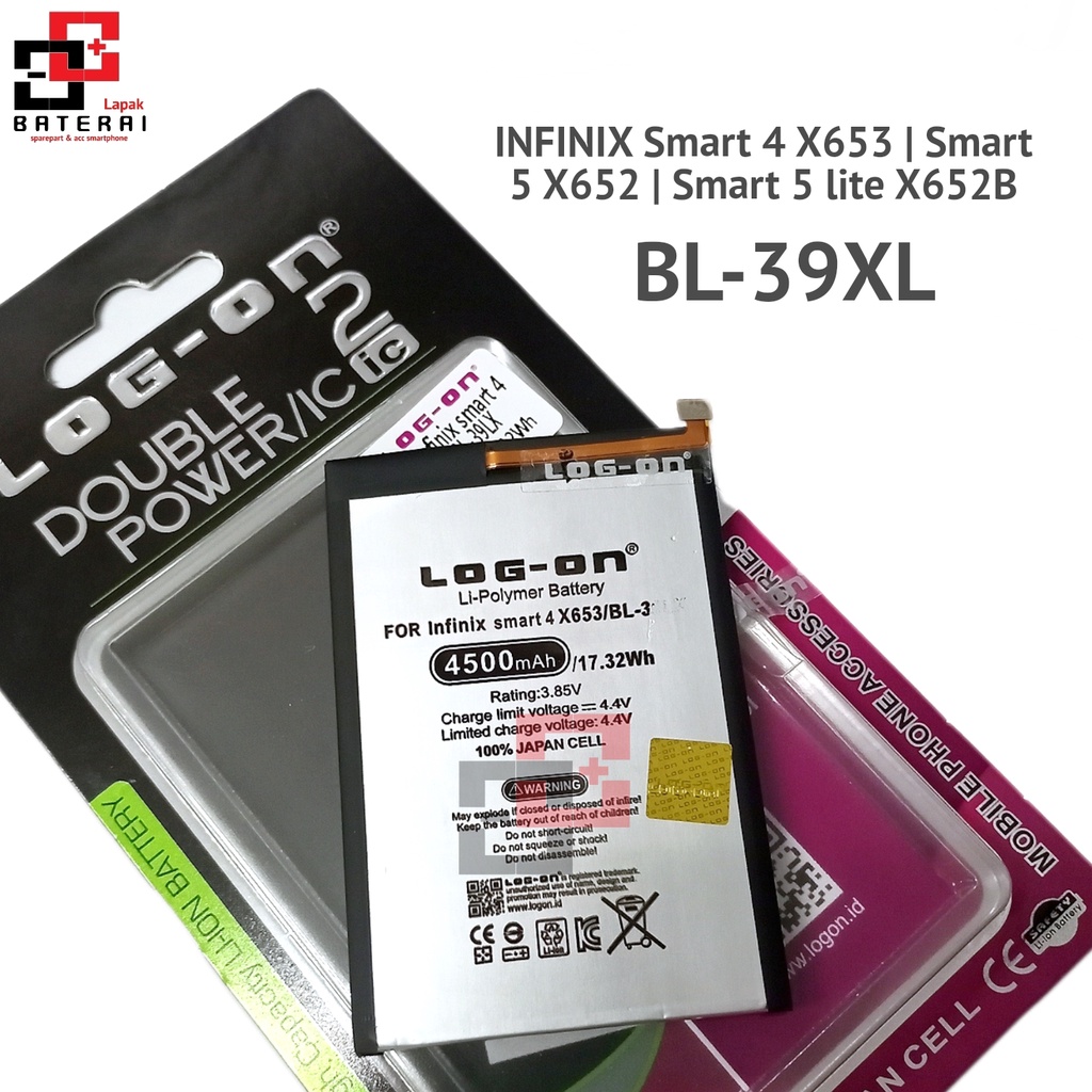 LOG - ON Baterai Infinix Smart 4 X653 BL-39LX / Smart 5 X652 / Smart 5 LITE x652B Double IC Protection