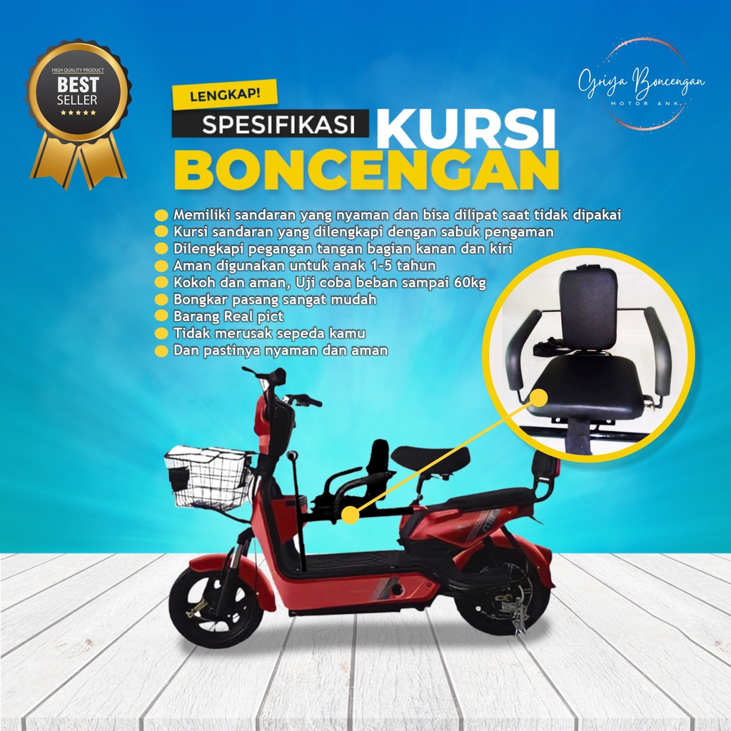 ZS44T Boncengan Sepeda Anak | Boncengan Sepedah Listrik | Goncengan Sepeda Motor Listrik Depan Premi