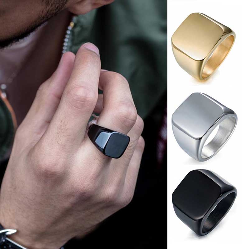 Cincin Pria 4 Warna Perak Emas Hitam Biru Persegi Baja Titanium Sederhana Yang Dipoles Aksesoris Perhiasan Fashion Punk Men's Rings