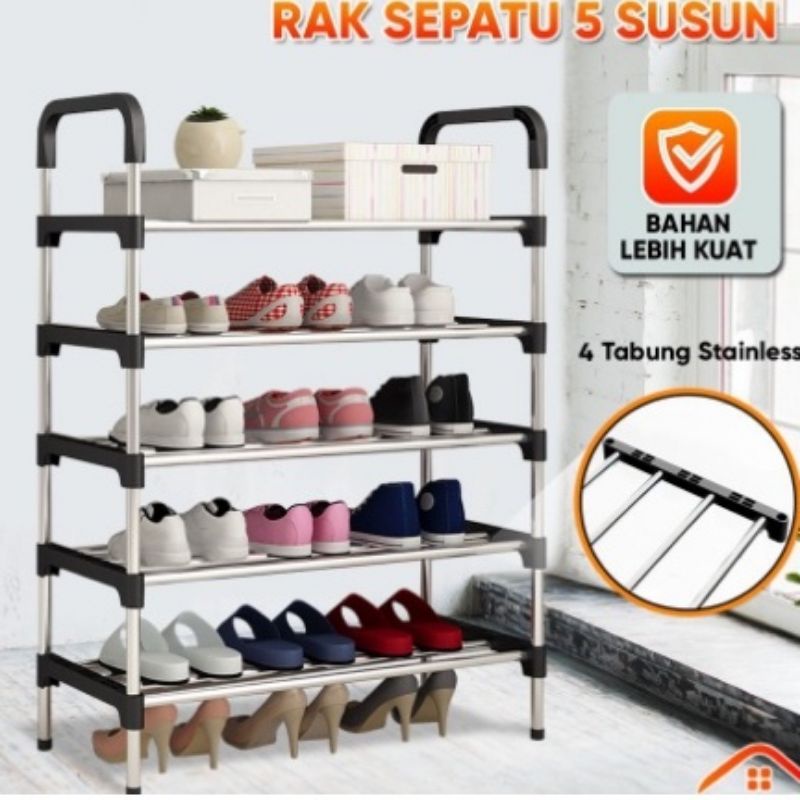 Rak Sepatu Portable 5 Susun Tempat Sepatu 5 Tingkat Rangka Besi