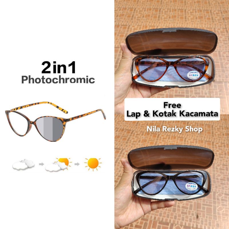 [READY MAKASSAR]Kacamata Photocromic Eye Cat Free Lap & Kotak Kacamata