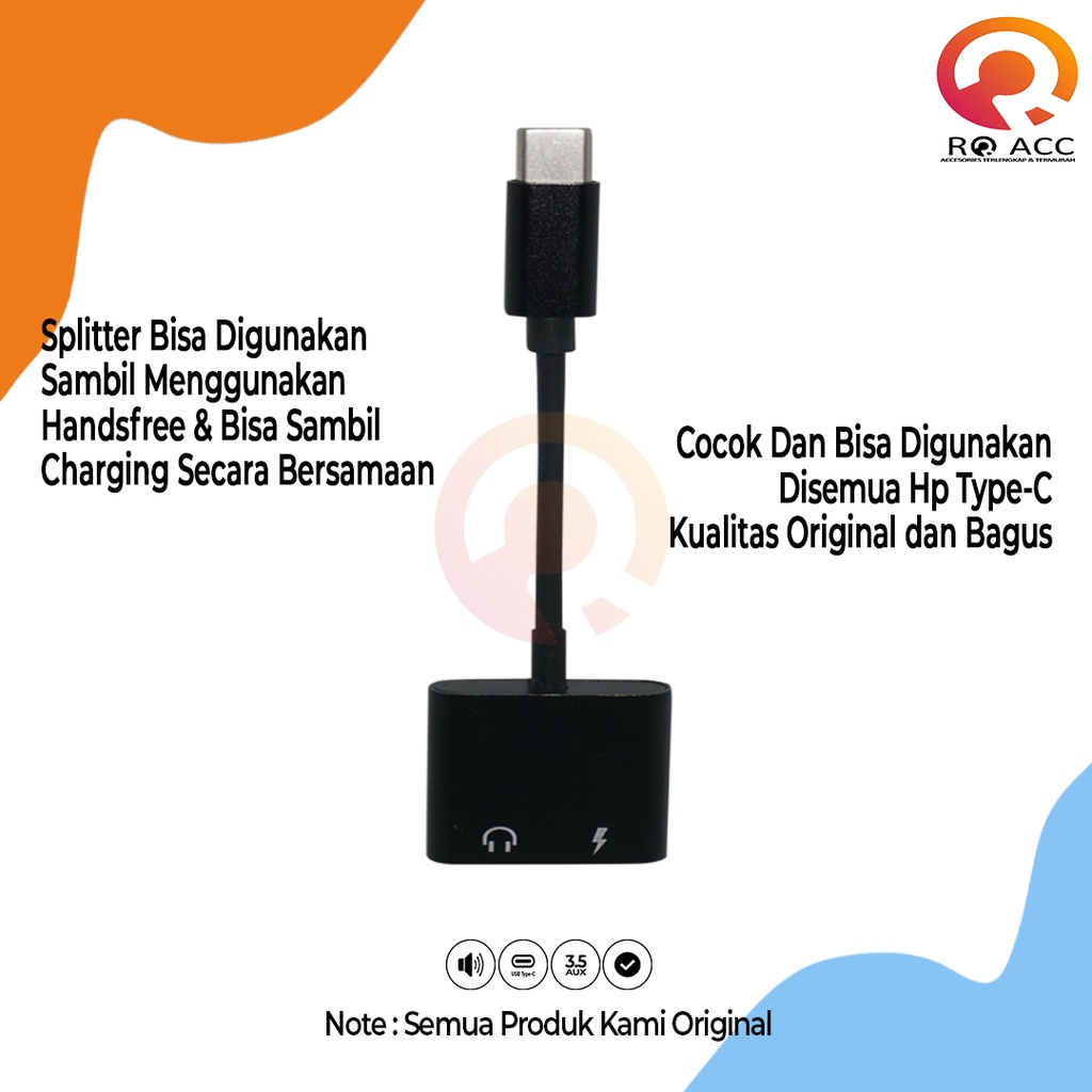 [RO ACC] JH020A JACK AUDIO SPLITTER TYPE C 2IN1 TO JACK 3.5MM WITH CHARGING