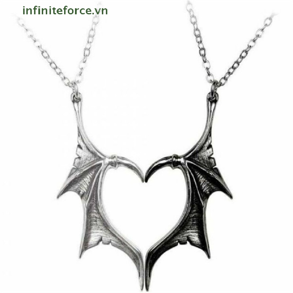 2pcs Kalung Liontin Bentuk Sayap Hati Naga Warna Hitam Silver Gaya Retro Gothic Untuk Hadiah Hari Valentine VN