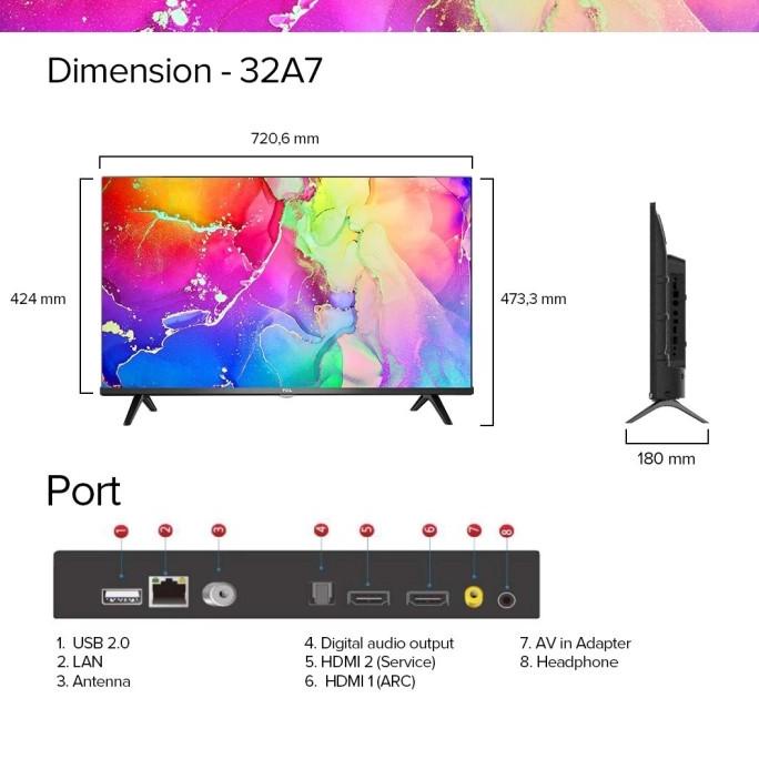 T0P TCL 32A7-32 INCH ANDROID 11.0 TV SMART HD LED WIFI TV GARANSI RESMI NICE