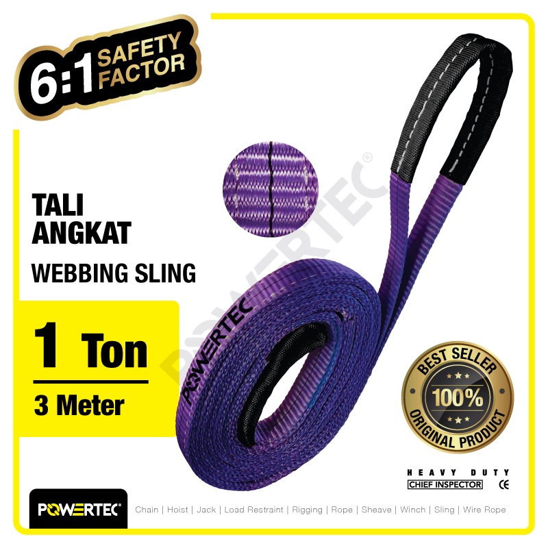 POWERTEC Webbing Sling Belt / Tali Angkat 1 Ton x 3 Meter Double Ply