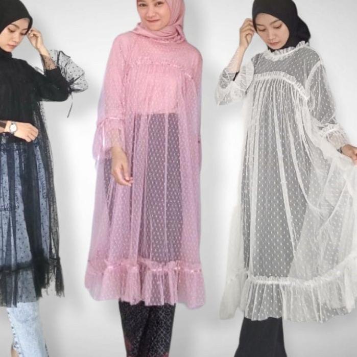 HOT PRODUCT ELMIRA - Outer Tile Tunik Brukat Polkadot//tile import ☭ 864