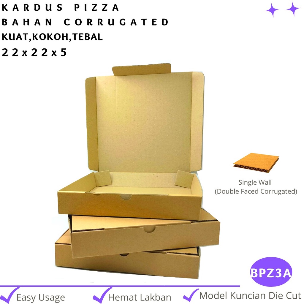 Kardus Pizza 22X22X5 Die Cut E-flute (BPZ3A-Corrugated)