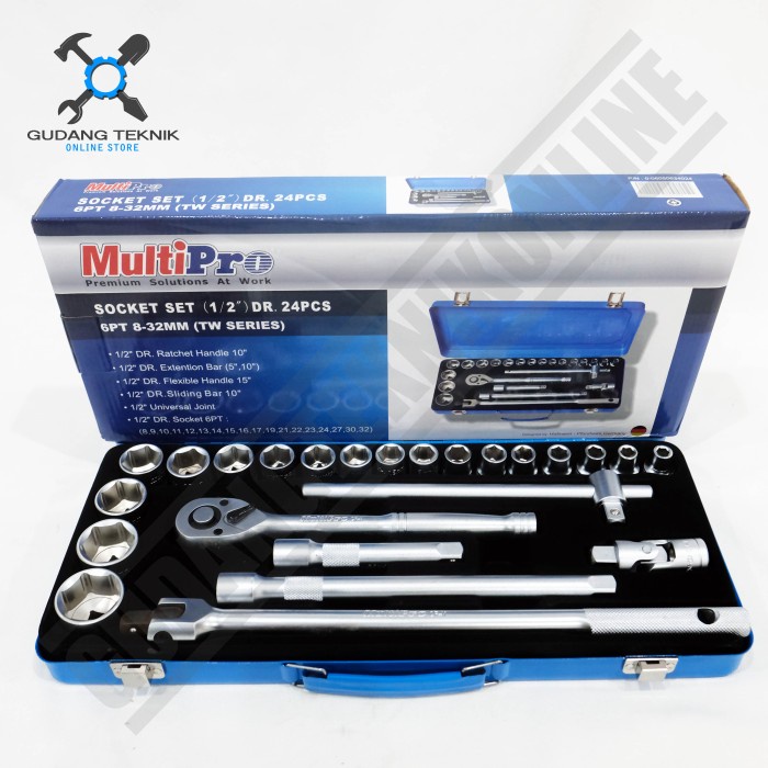 Kunci Shock 1/2&quot; 6PT 1 Set 24pcs 8-32mm 0605 0634 024 MULTIPRO / Socket Sok Sock Wrench 1/2 Inch Segi 6 24 Pcs TW Series MULTIPRO