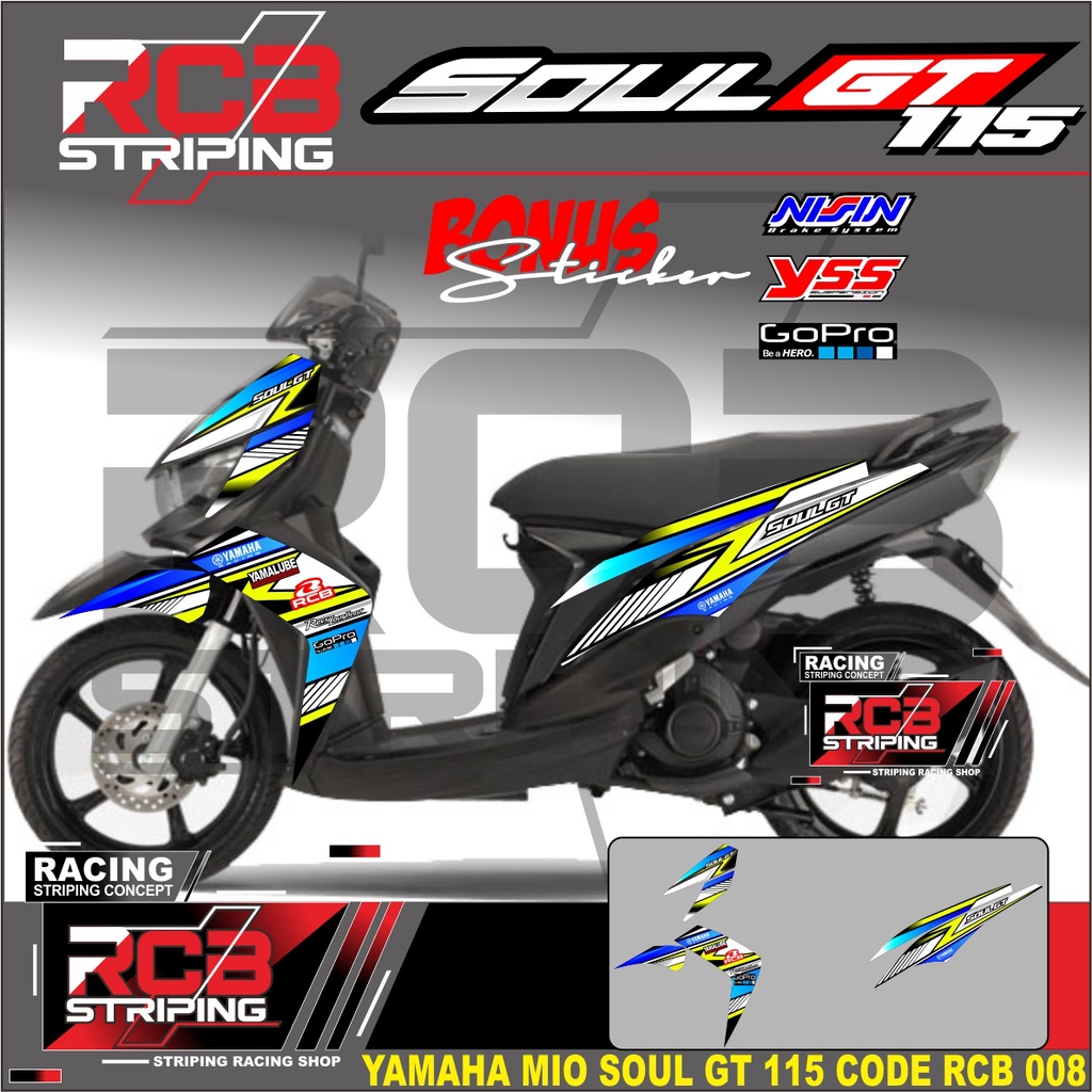 Stiker Striping MIO SOUL GT 115 Sticker Variasi List Skotlet Motor Yamaha MIO GT SOUL GT 115 RCB 008