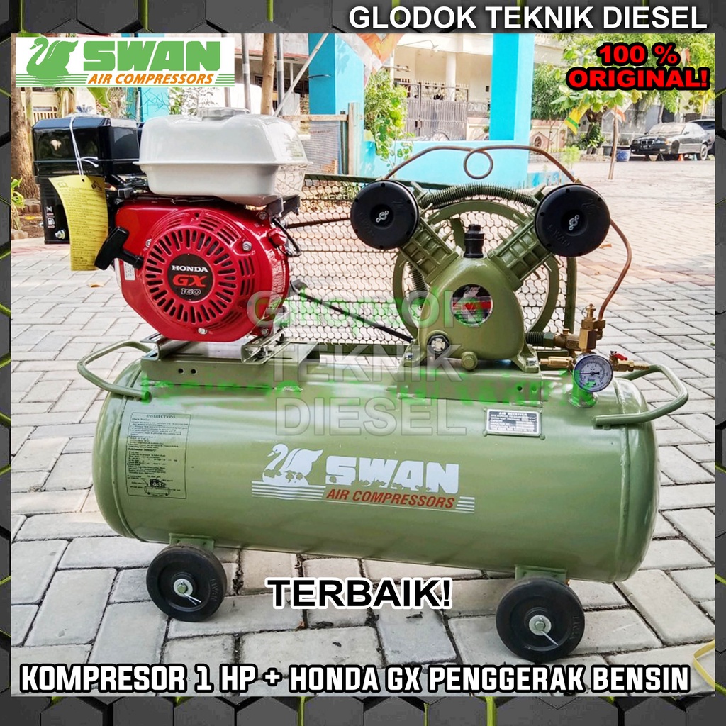 SWAN Kompresor angin 1 HP + HONDA GX Engine Bensin Gasoline Air Compressor ORIGINAL TERBAIK