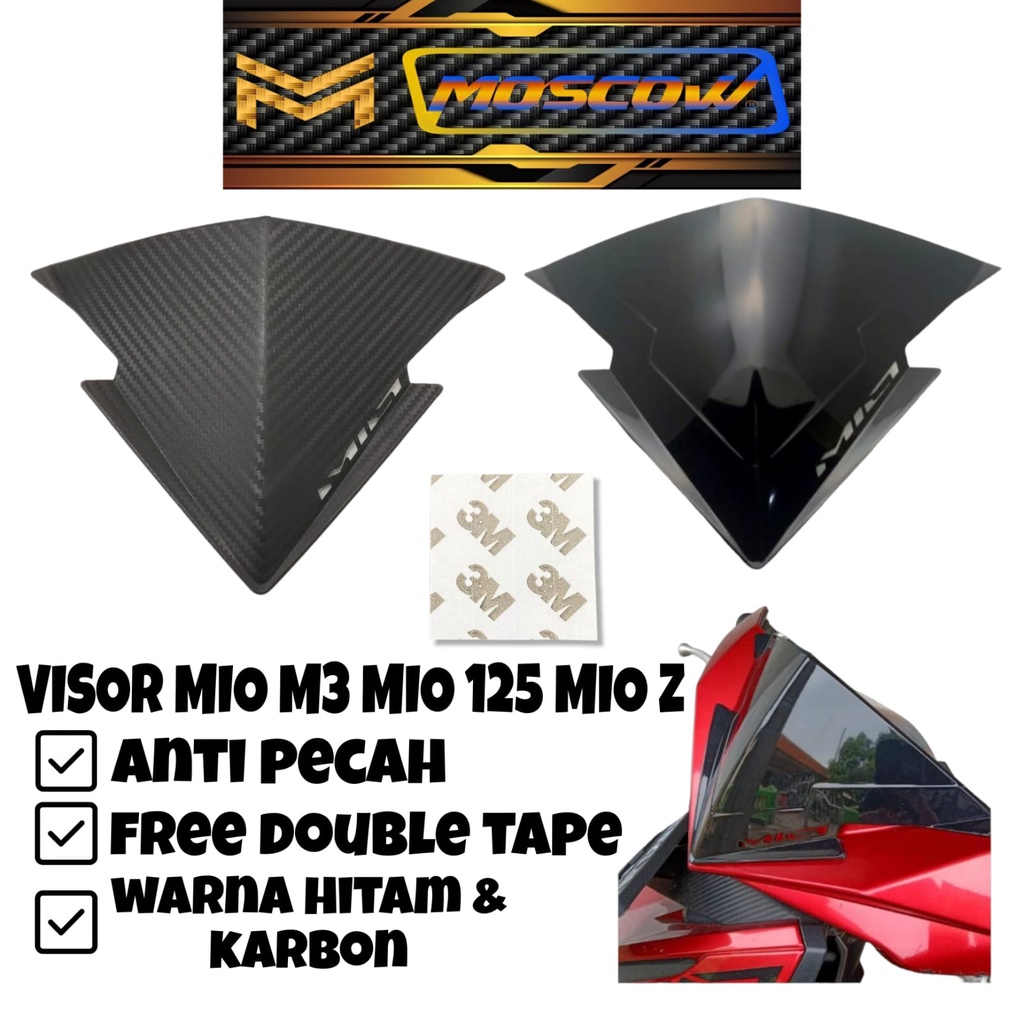 VISOR MIO M3 MIO Z MIO 125 WINSIL MIO WARNA HITAM MERK MOSCOW PLUS DOUBLE TAPE TINGGAL TEMPEL WINSIL MIO WINDSHIELD MOTOR MIO PNP KACA DEPAN VARIASI MOTOR