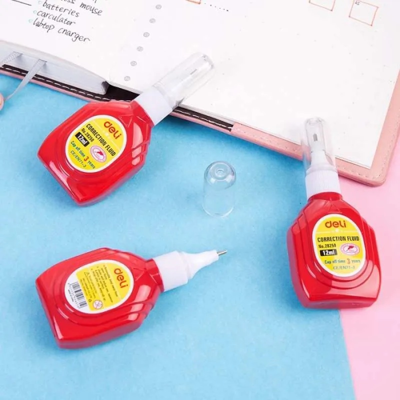 CORRECTION FLUID TIPE X CAIR 12ML DELI 28250N UJUNG BESI TIPEX KOCOK CAIR CAIRAN PENGHAPUS