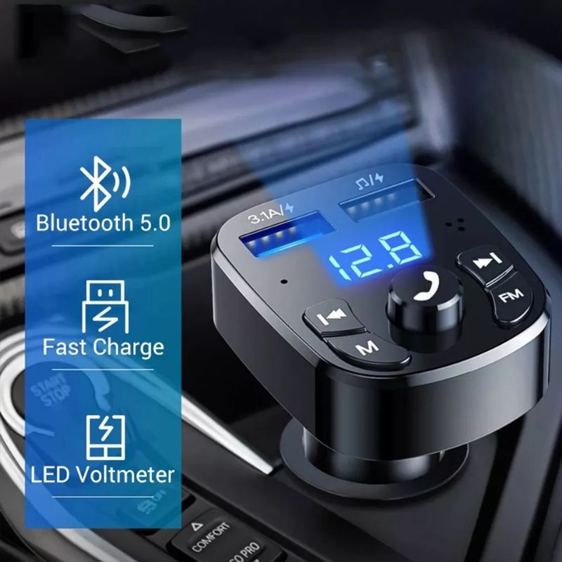 Charger mobil modulator bluetooth wireless musik Digital Voltmeter 2 Port USB Transmitter Chasan Car Audio FM