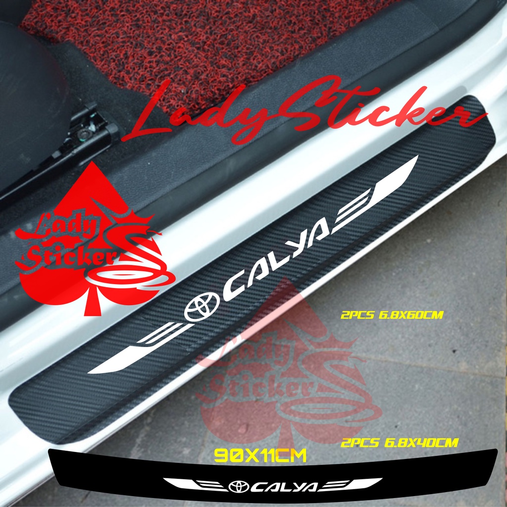 SILL PLATE KARBON 3D MOBIL CALYA STICKER CARBON 3D PIJAKAN BUMPER BAGASI MOBIL TOYOTA CALYA SEPAKET