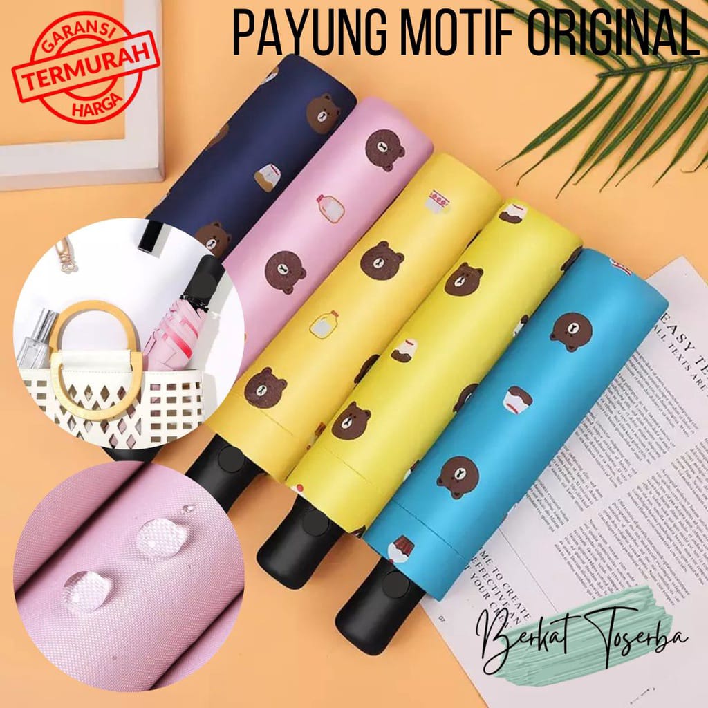 Payung Lipat Anti Sinar UV Protection Motif Buah Bulu &amp; Bear