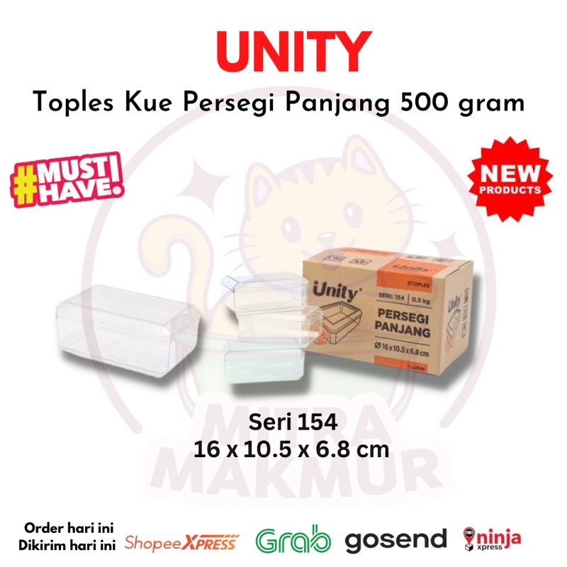 UNITY - Toples Kue Kering Tebal Persegi Panjang 500 gram Toples Lebaran