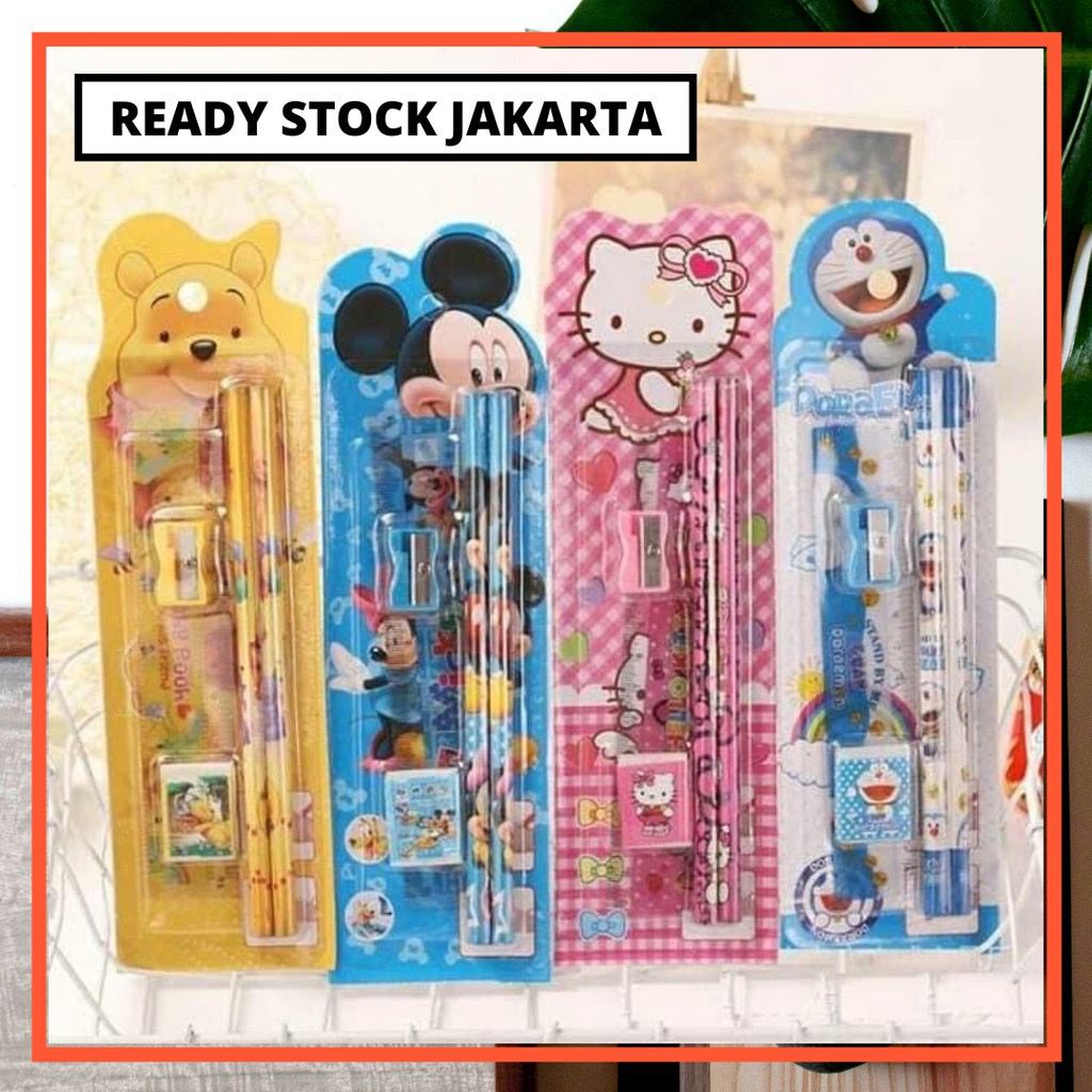

stationery MINI STATIONERY SET ALAT TULIS SEKOLAH 5 in 1 KARAKTER LUCU