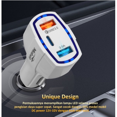 Car Charger Colokan Mobil 3 Ports / Car Charger Fast Charger 3 Port USB QC 3.0 TYPE C Output Saver Mobil Lampu