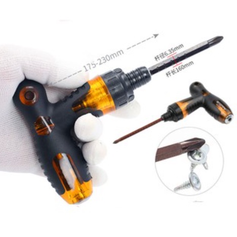 Obeng Ratchet T Chrome 2in1 Screwdriver - Obeng T Bolak Balik Rachet 2 Way Mata Magnet Plus Minus - Gagang Karet