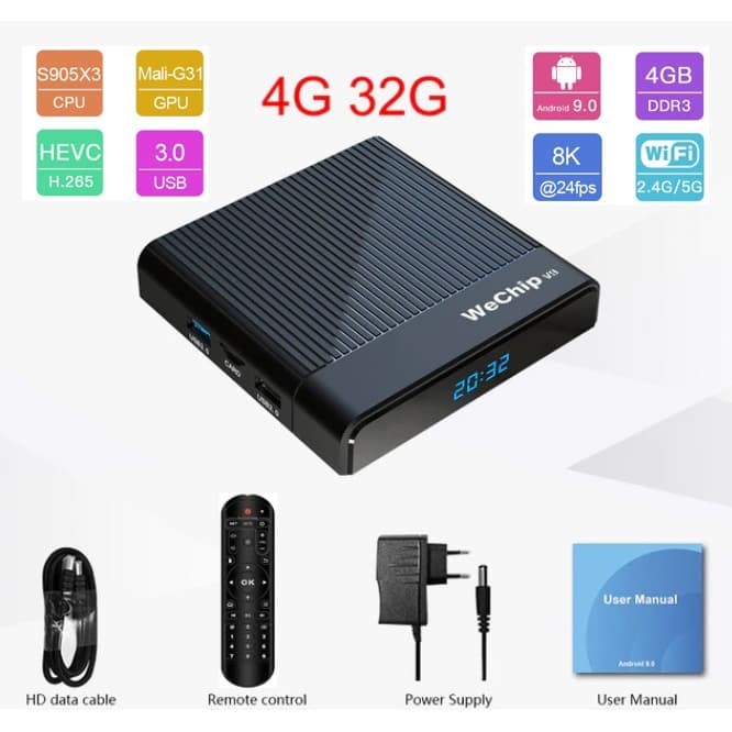 {AbdiStore} ANDROID TV BOX 8K WECHIP V9 RAM 4GB ROM 32GB FREE CHANNEL PREMIUM Diskon