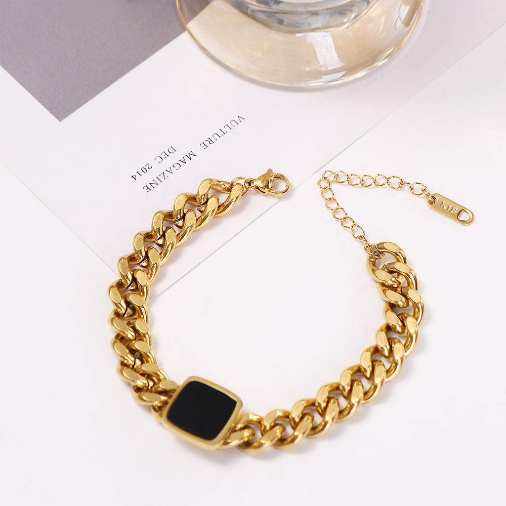 Agustina Wanita Gelang Emas Menawan Rantai Tebal Persegi Retro Unisex Liontin Kalung