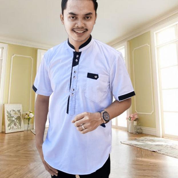 Baju Koko Kurta Pria Salman - Toraformen Lengan Pendek Premium Katun - Navy, XL