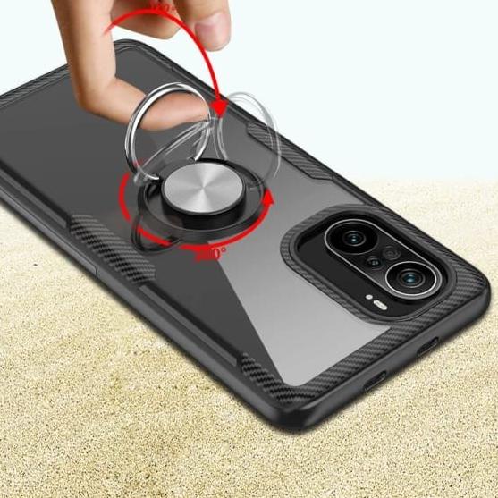 POCO F3 SOFT CASE CLEAR RING HOLDER VERUS SERIES - Hitam