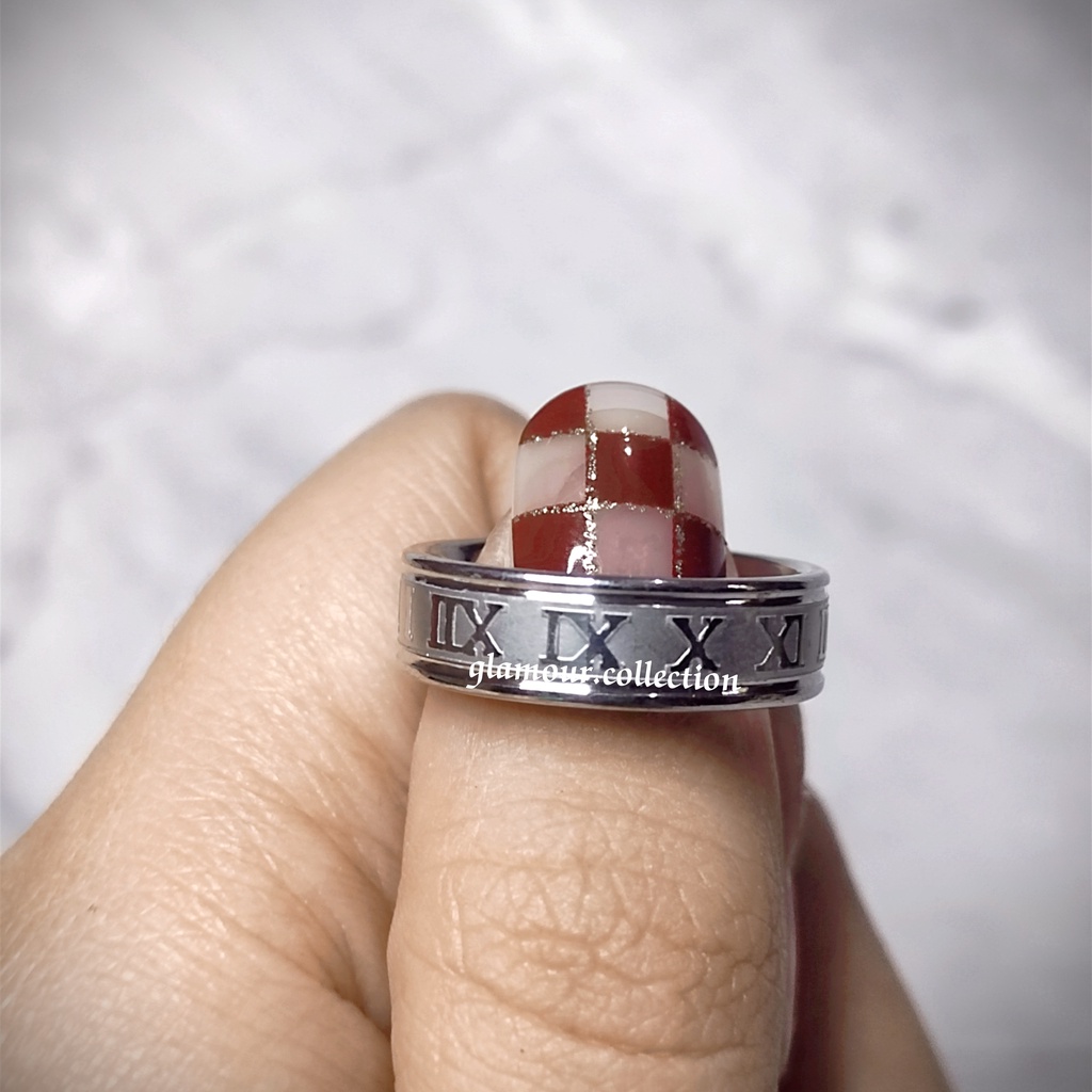 Cincin Lapis Stainless Model Angka Romawi Fashion Kekinian Anti Karat Fashion Wanita/Pria