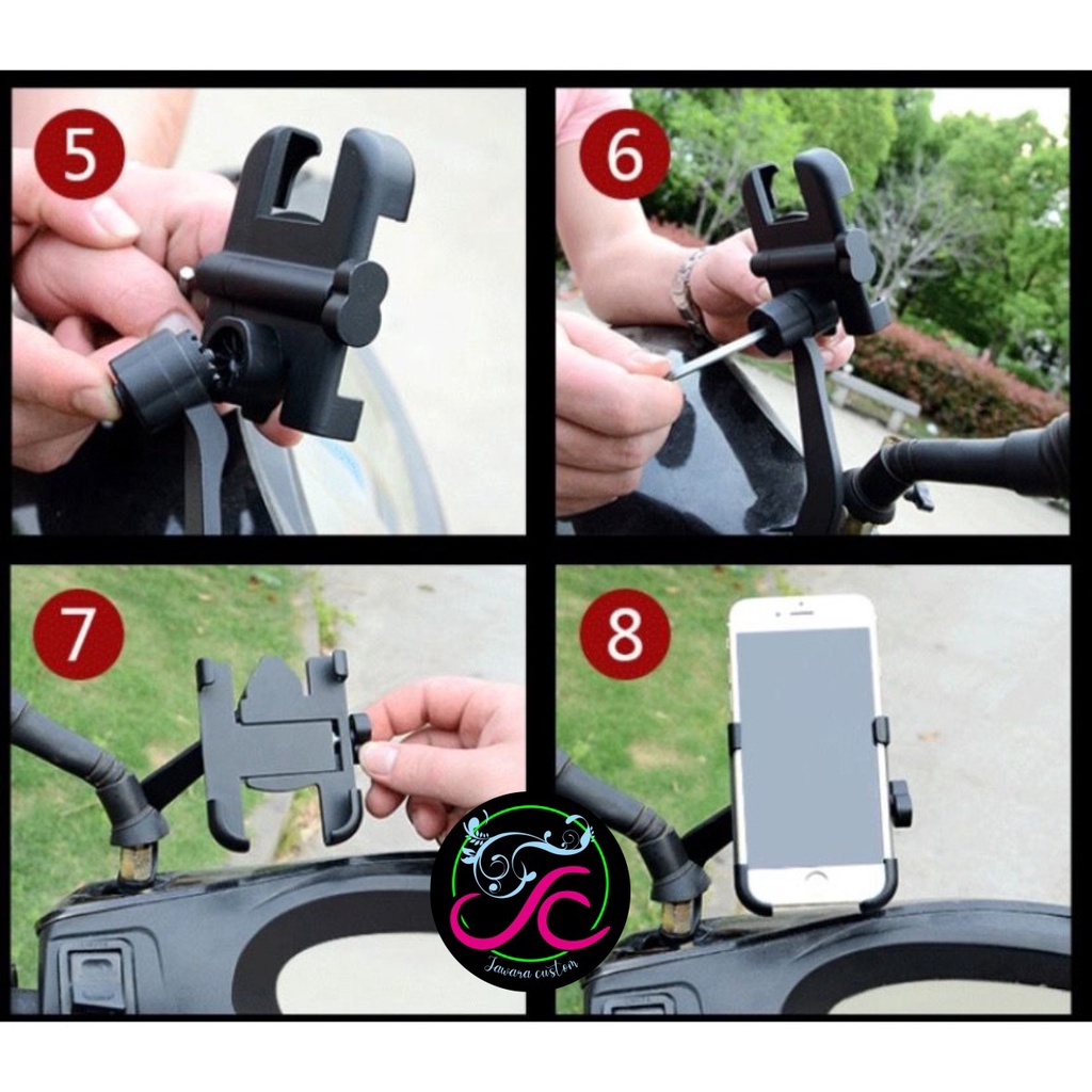 Holder Hp Motor Full Besi aluminium di Spion Motor Universal JW5512