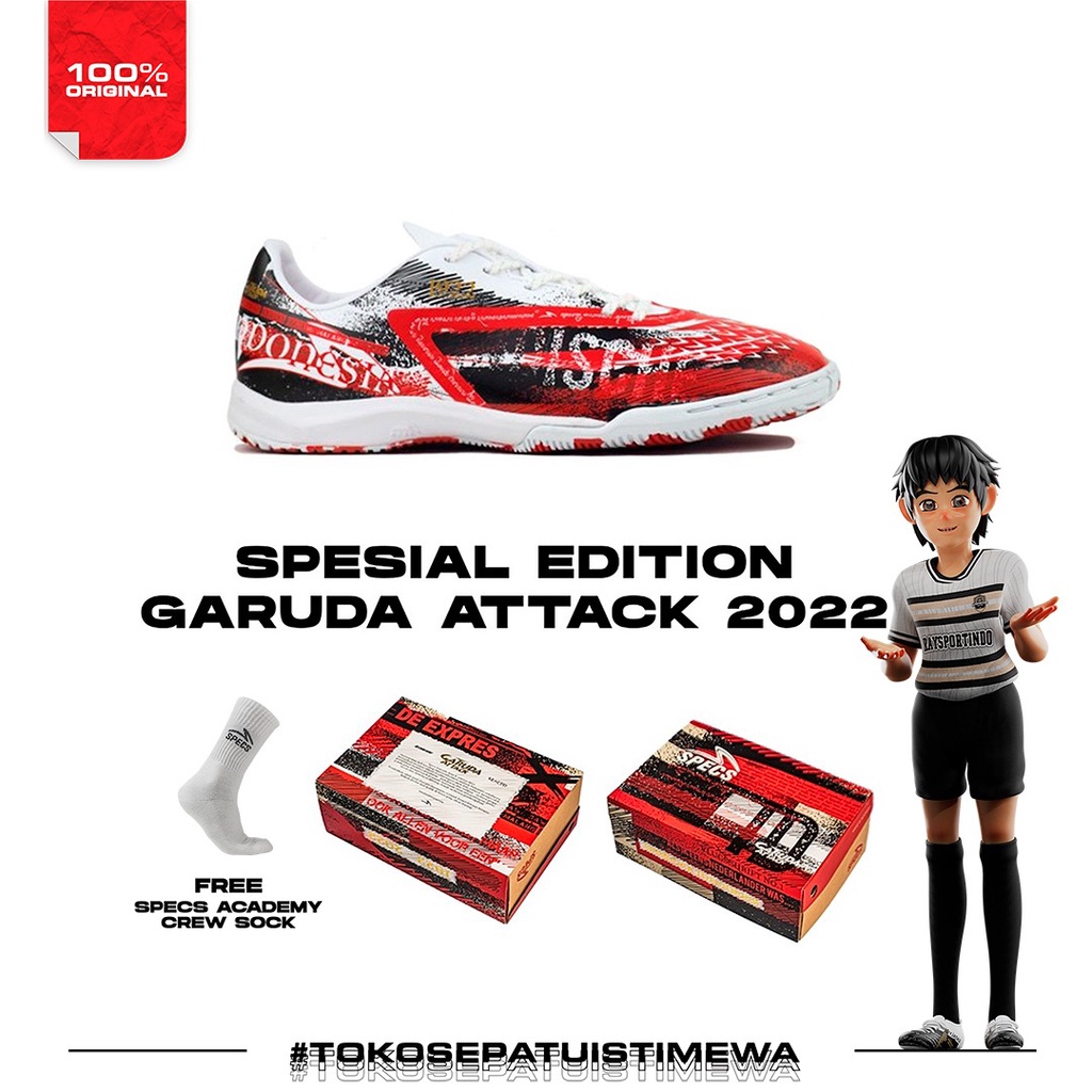 SEPATU FUTSAL SPECS REACTO BLITZ PRO GARUDA ATTACK IN JONG INDISCHE
