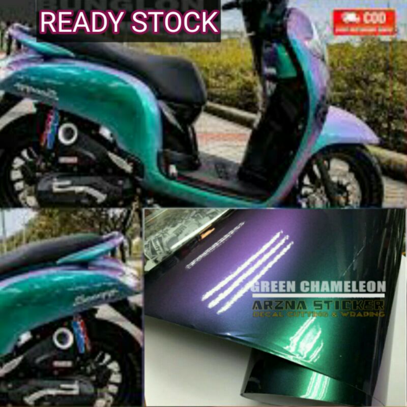 Stiker skotlet motor bunglon hijau skotlet bunglon biru aurora super glossy stiker camelon