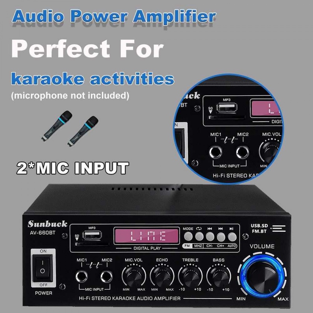 Audio Amplifier DAC Surround Hi-Fi Bluetooth 2 Channel Remote 2000W