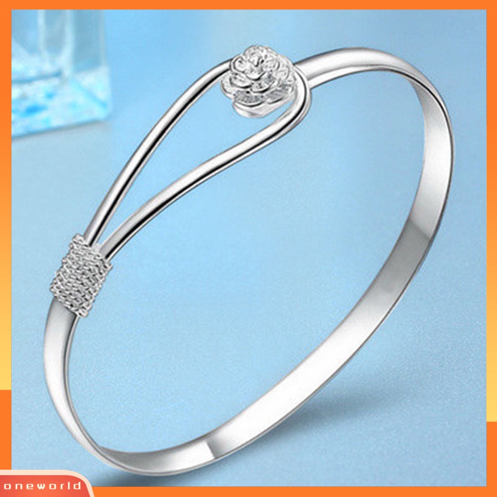 Gelang Bangle Model Terbuka Desain Bunga Bahan Alloy Untuk Wanita