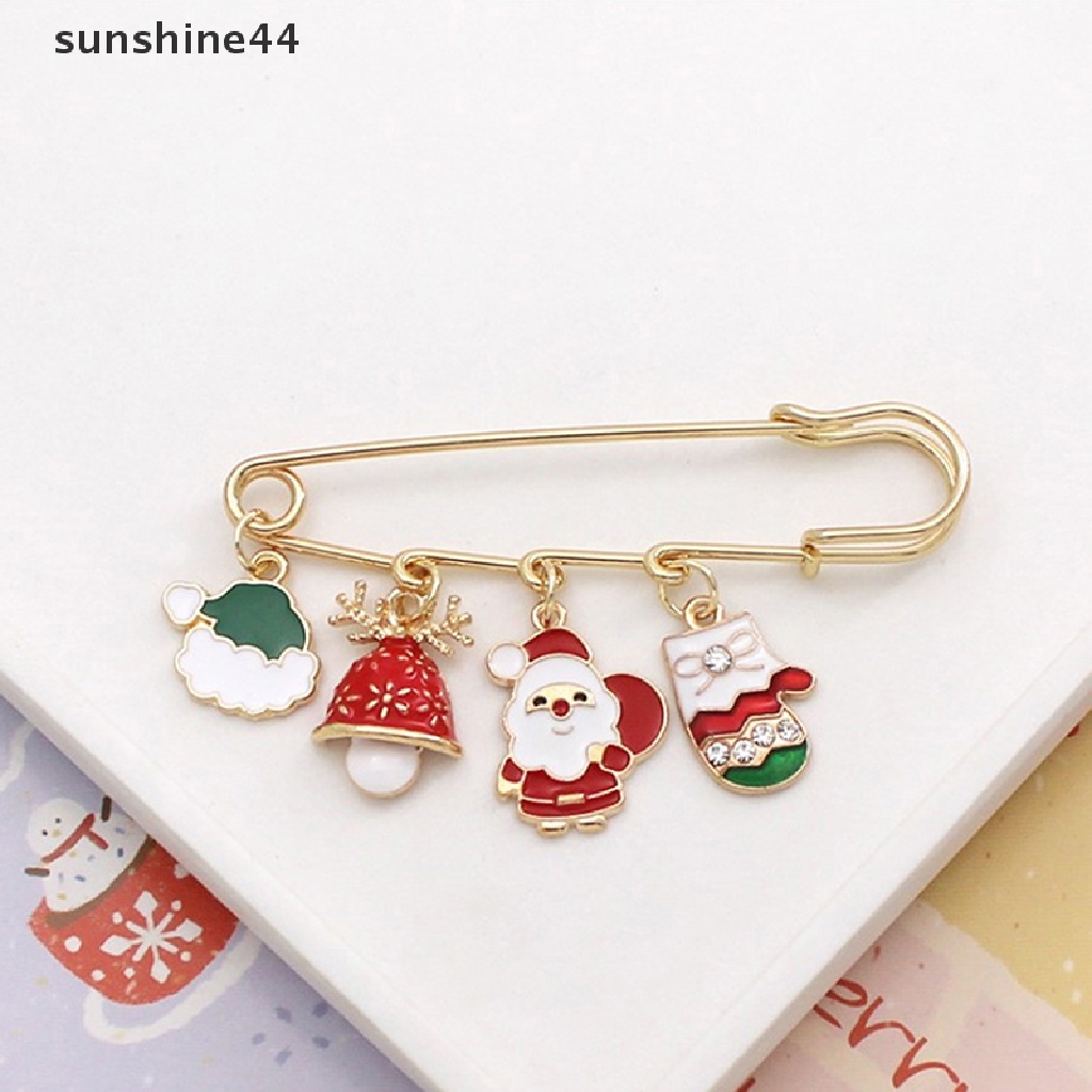 Sunshine Bros Pin Bentuk Kartun Santa Claus / Rusa / Pohon Natal Bahan Metal Untuk Aksesoris Pakaian