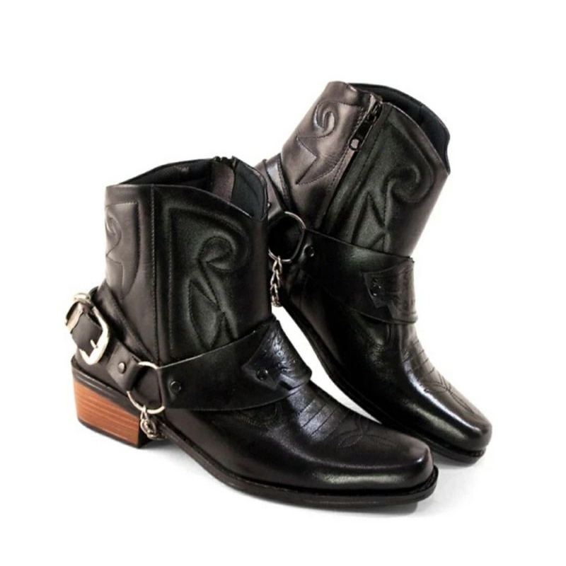 Sepatu BOOTS Kulit Pria 38-43 Sepatu Touring Motor Moge Boots Flat Besi Hitam / Sepatu Harley Kulit Asli Bikers, 38