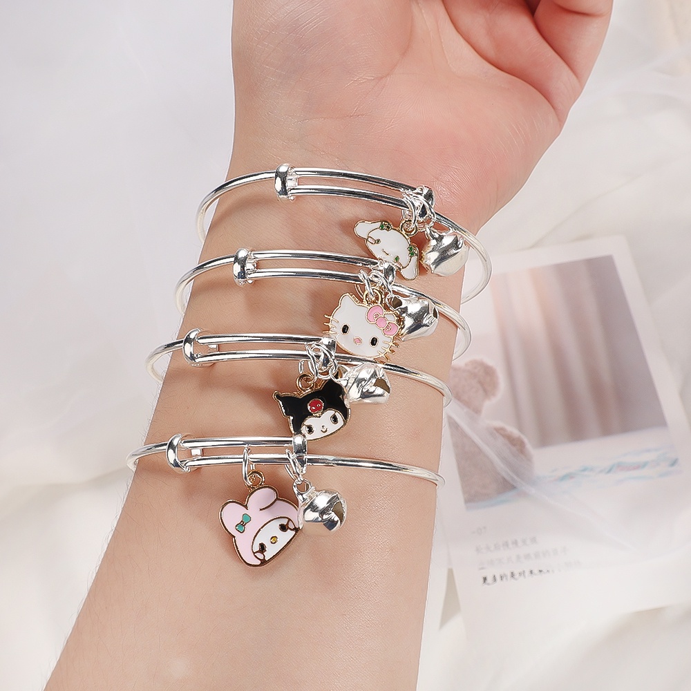 Gelang Bangle Model Terbuka Dapat Disesuaikan Motif Kartun Gaya Korea Untuk Wanita