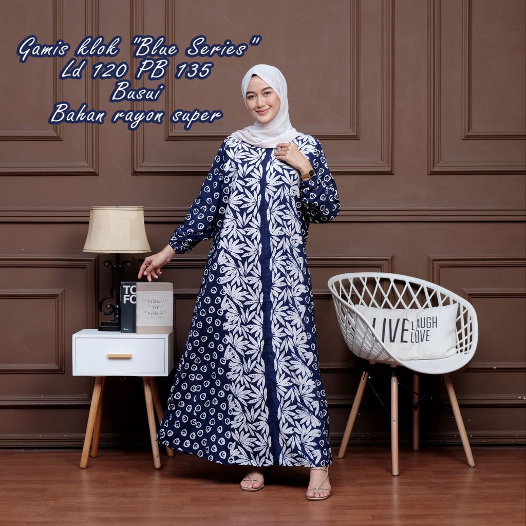 Gamis Rayon Premium Abstrak Malaman Busui Friendly Dress Wanita Batik Pekalongan Kekinian