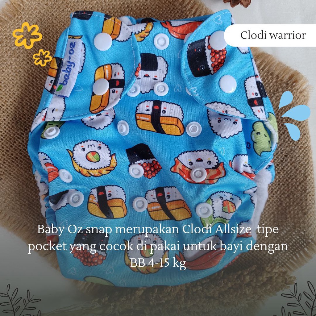 Baby oz Clodi All size Snap Kancing Popok Kain Bayi Cuci Ulang Fitur Cegah Bocor Inner Gusset