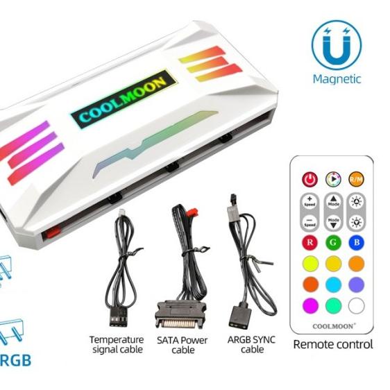 COOLMOON RGB Fan Controller + Remote 4pin PWM + 3pin 5V ARGB - Hitam