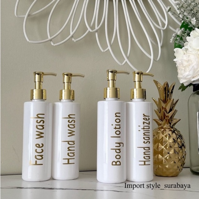 botol PUTIH LONG 250ml GOLD NATURAL . luxury aesthetic bottle refill tempat sabun cair pump estetik mewah elegant