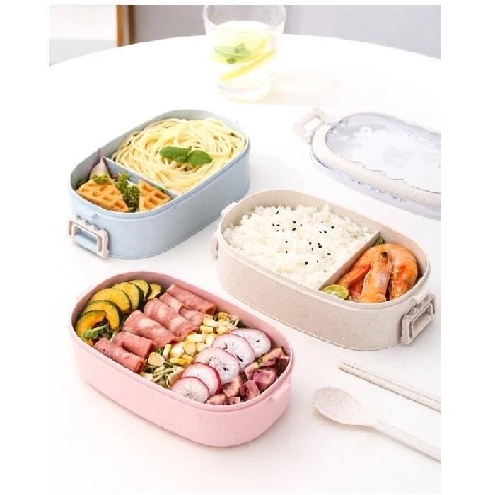 Lunch Box 2 Susun BMW / Lunch Box 2 Sekat Set Sendok Garpu / Lunch Box Susun 2 Jerami / Kotak Tepak Makan